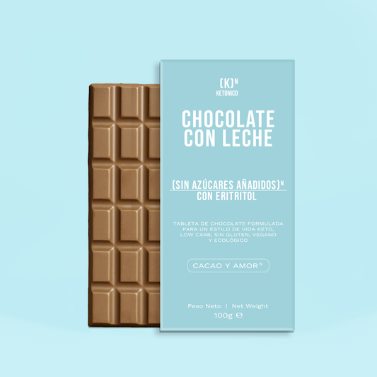 Tableta de Chocolate con Leche con MCT, Apta para Veganos y Celiacos 100% Clean 
