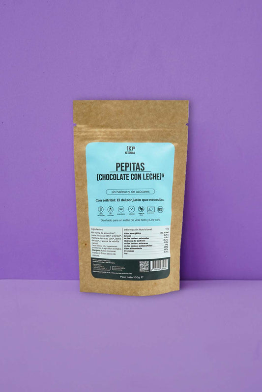 Pepitas de Chocolate con Leche Low Carb y Keto Libres de Azúcar 