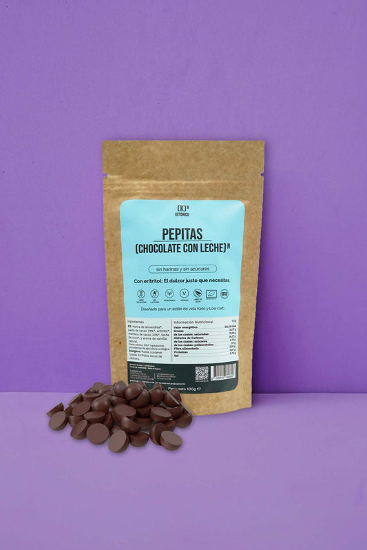 Pepitas de Chocolate con Leche Low Carb y Keto Libres de Azúcar 